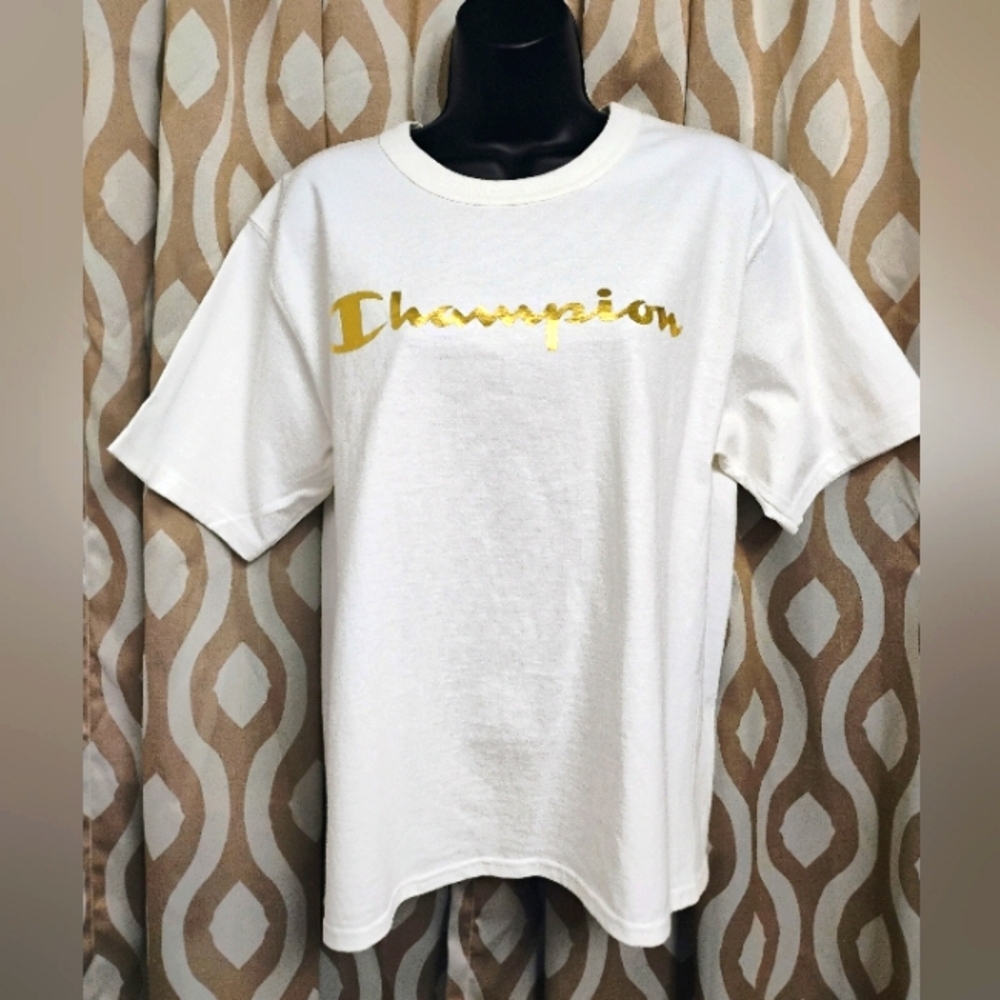 Champion White Tee with Gold Logo